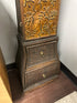 Brown Rattan & Wood Grandmother Clock With Door, Storage, 2 Drawers