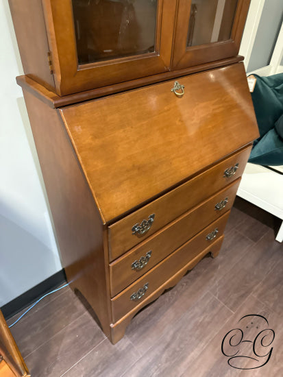 2 Piece Maple Secretary Desk W/Glass Upper Doors 3 Bottom Drawers