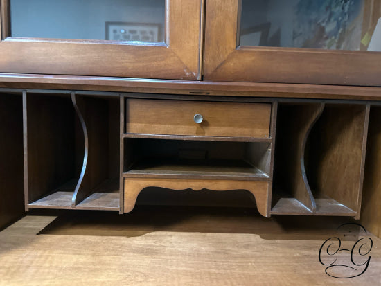 2 Piece Maple Secretary Desk W/Glass Upper Doors 3 Bottom Drawers