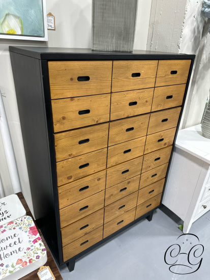 4 Drawer Tall Dresser With Black Framed/Top Natural Finish Front