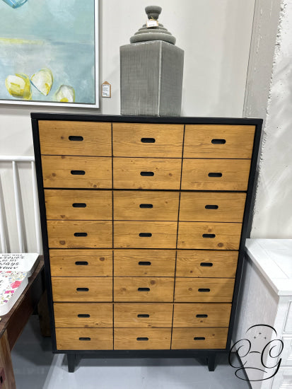 4 Drawer Tall Dresser With Black Framed/Top Natural Finish Front