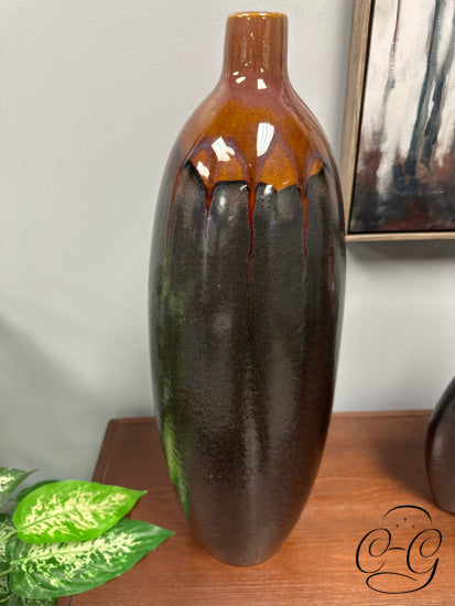 Amber Tall Ceramic Vase With Sparkle Grey Detailing