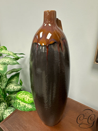 Amber Tall Ceramic Vase With Sparkle Grey Detailing