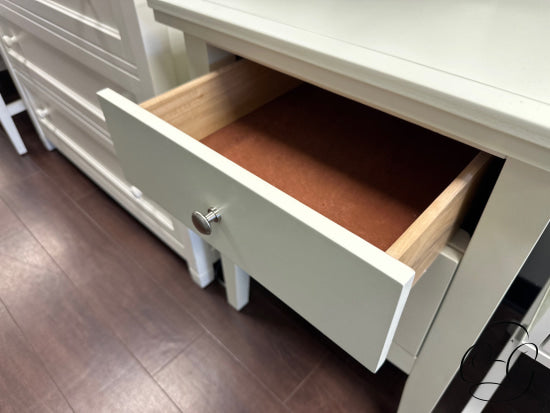 Antique White 2 Drawer Nightstand With Silver Metal Handle & Round Hardware Night-Table