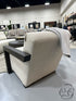 Beige Fabric Chair With Wide Solid Oak Arms
