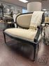 Beige Linen Fabric Settee With Dark Grey Finish Trim/Legs Nailheads