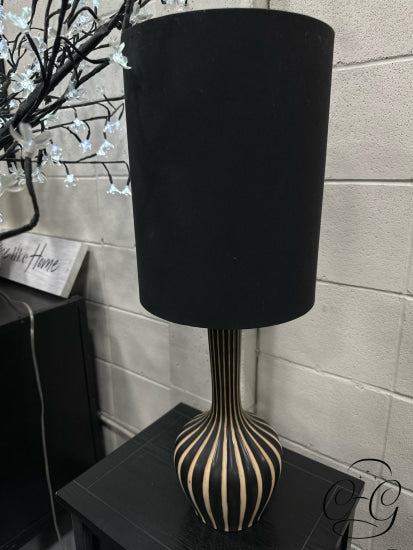 Black & Cream Strip Base Table Lamp With Long Shade