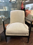 Black Finish Oak Sculpted Armchair With Linen Like Fabric Back & Seat Arm Chair