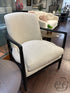 Black Finish Oak Sculpted Armchair With Linen Like Fabric Back & Seat Arm Chair