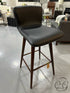 Black Leather Swivel Barstool W/Walnut Stained Rubberwood Legs