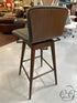 Black Leather Swivel Barstool W/Walnut Stained Rubberwood Legs