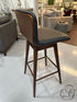 Black Leather Swivel Barstool W/Walnut Stained Rubberwood Legs