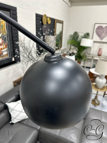 Black Metal Arch Floor Lamp With Marble Base Round Shade