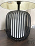 Black Metal Cage Style Base Table Lamp With White Glass Center Cream Shade