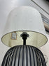 Black Metal Cage Style Base Table Lamp With White Glass Center Cream Shade