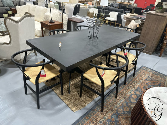 Black Metal Top Dining Table With Wrought Iron Double Pedestal Base *Heavy* Only