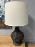 Black Rope Base Table Lamp With Wood Bottom Tan Shade