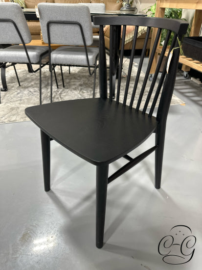 Black Stained Oak Shaker Style Dining Chair W/Spindle Curved Back