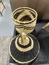 Black & Tan Wicker Container With Lid Home Decor