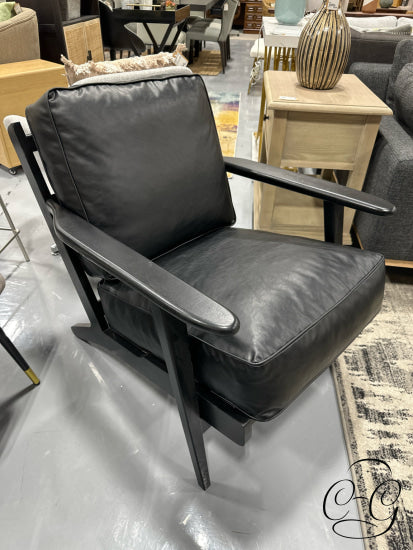 Black Vegan Leather Adirondack Styled Chair Black Finish Frame 27x36x33’’ Chair