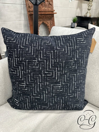 Black W/Cream Maze Design Down Filled Toss Pillow