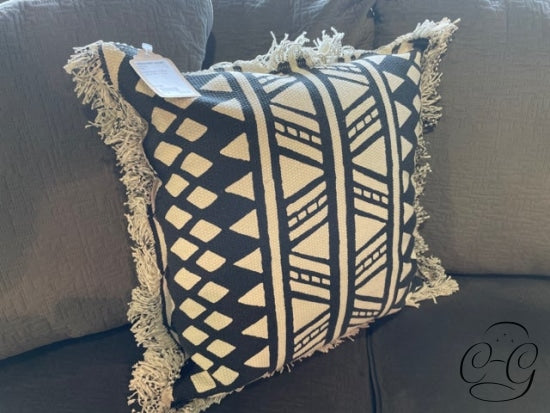 Black & White Cushion With Fringe