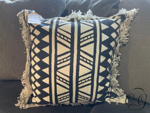 Black & White Cushion With Fringe Pillow
