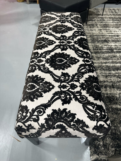 Black & White Damask Print Bench 59x18x18’’ Bench