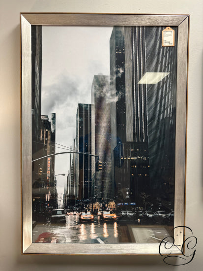 Black White Tan Nyc Picture In Silver/Natural Wood Frame