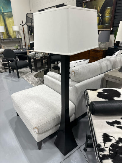 Black Wood Hourglass Shape Floor Lamp With Square Cream Shade