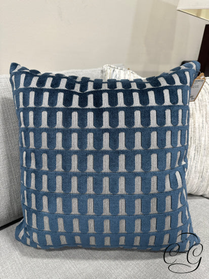 Blue Silver Velvet Design Toss Pillow