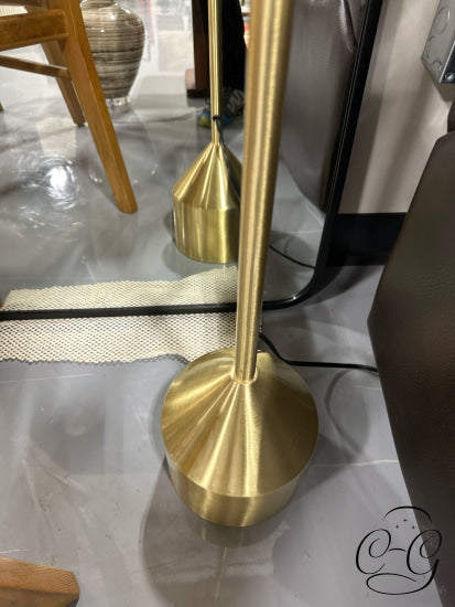 Brass Finish Steel Barbell Style Slim-Profile Floor Lamp