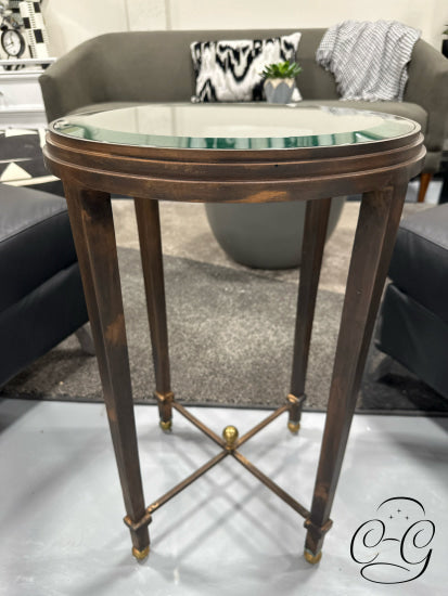 Bronze Patinaed Metal Glass Top Accent Table