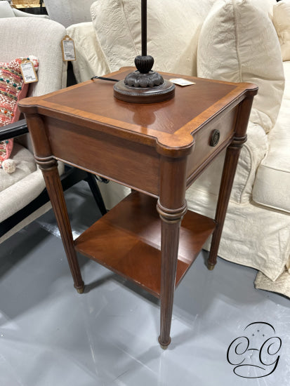 Brown Accent Table With Drawer & Shelf