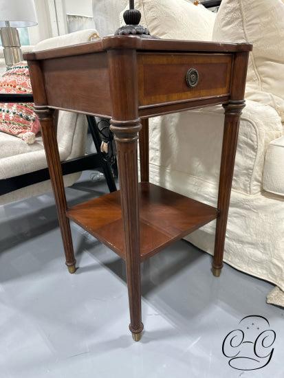 Brown Accent Table With Drawer & Shelf