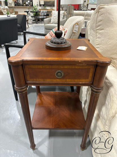 Brown Accent Table With Drawer & Shelf