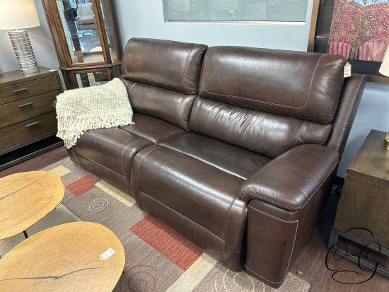 Brown Genuine/Leather Match Dual Reclining Power Sofa Headrests