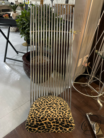 Brushed Silver Metal Unique Harp Design Accent Chair W/Animal Print Cushion