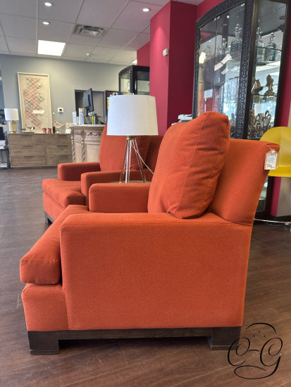 Burnt Orange Wool Blend Fabric Arm Chair With Brown Wood Base/Legs 35x38x42’’ Arm Chair