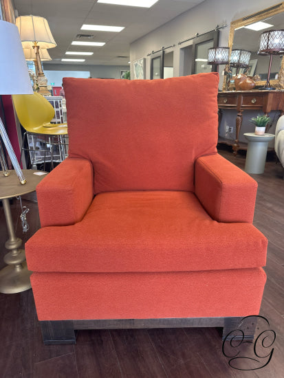 Burnt Orange Wool Blend Fabric Arm Chair With Brown Wood Base/Legs 35x38x42’’ Arm Chair