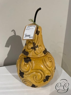 Ceramic Rustic Gold Pear W/lid Home Decor