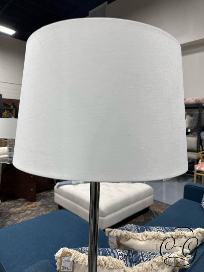 Chrome Finish Floor Lamp With Square Block Base Small White Shade