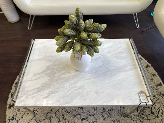 Chrome Finish Frame W/White Marble Top Coffee Table