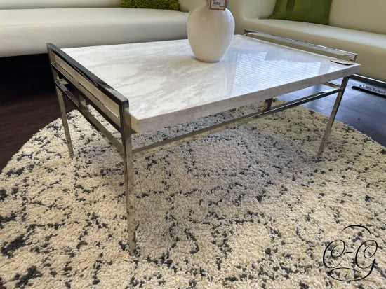 Chrome Finish Frame W/White Marble Top Coffee Table