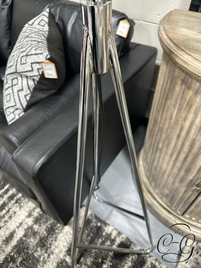 Chrome Finish Rounded Tri Leg Design Floor Lamp With Tan Shade