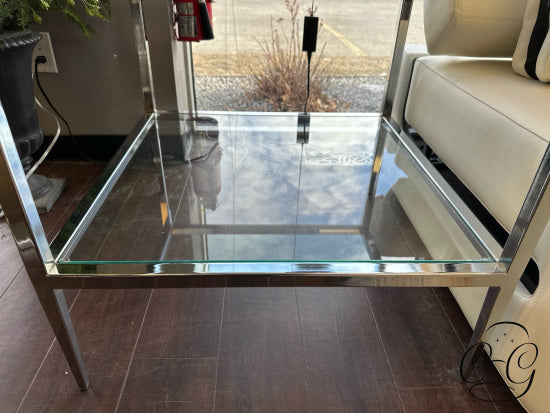 Chrome Side Table With Glass Top & Bottom Shelf End