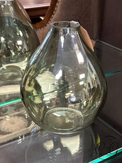 Clear Green Round Vase With Mirrored Finish