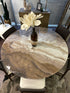 Casalife 60’’ Round Stone Illusion Beige Glass Top Dining Table W/6 Chairs 60x30’’ Dining Table and Chairs