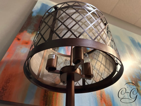 Copper Metal Table Lamp With Round Mesh Style Shade