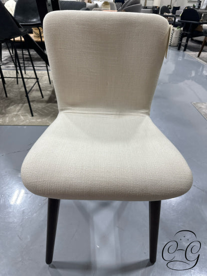 Cream Fabric Seat/Back Dining Chair W/Walnut Stained Legs